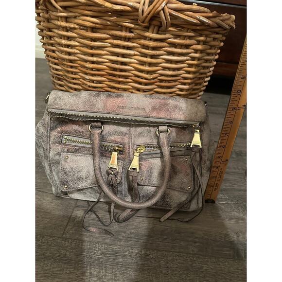 Aimee Kestenberg Soho Gunmetal Metallic Nubuck Leather Satchel Shoulder Bag - Picture 4 of 7